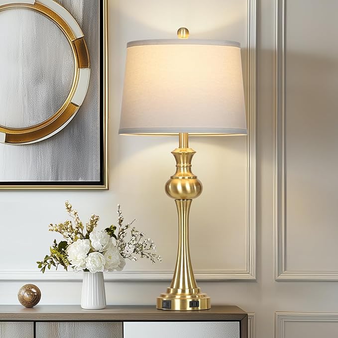 28.75" Gold Table Lamps Modern 3-Way Touch Control Dimmable Bedside Lamp with USB A+C Ports & AC Outlets for Living Room Bedroom Nightstand Lamp (Bulb Included) - Bloomnest