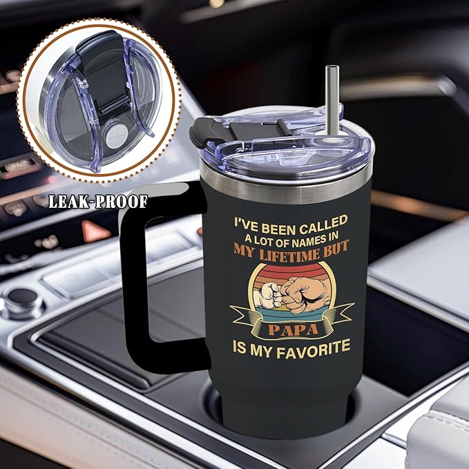 DUUV Papa Gifts for Dad from Daughter Son Kids, Christmas Thanksgiving Birthday Gifts for Daddy Stepdad Elderly Father, Dad Tumbler 40 Oz with Handle and Straw, Cool Papa Mug, 1PCS - Bloomnest