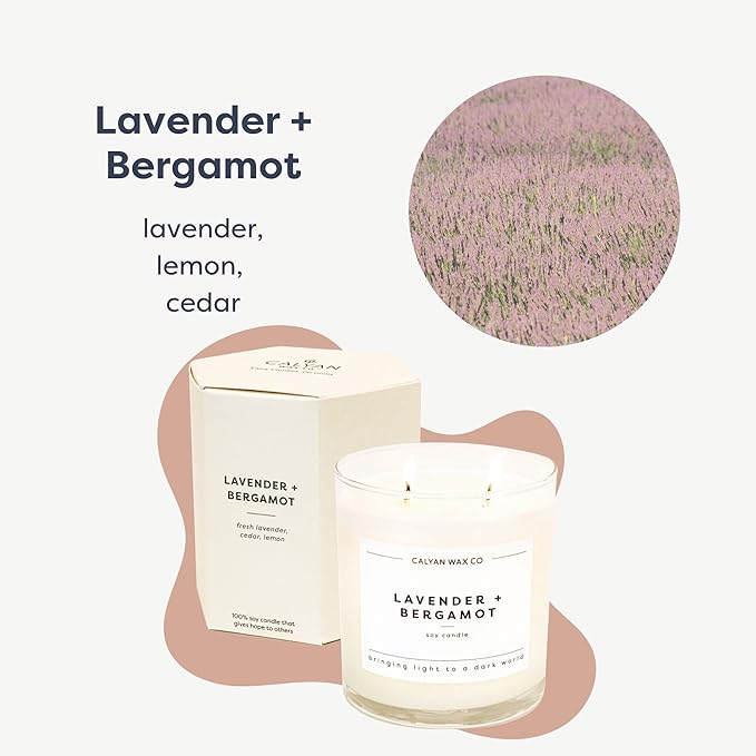 Calyan Wax Co. 2 Wick Candle, Lavender + Bergamot Scented Candle, 37 Hour Burn Time, Aromatherapy Soy Candles, Non Toxic & Vegan Soy Wax, Glass Tumbler Scented Candles, 8.8oz - Bloomnest