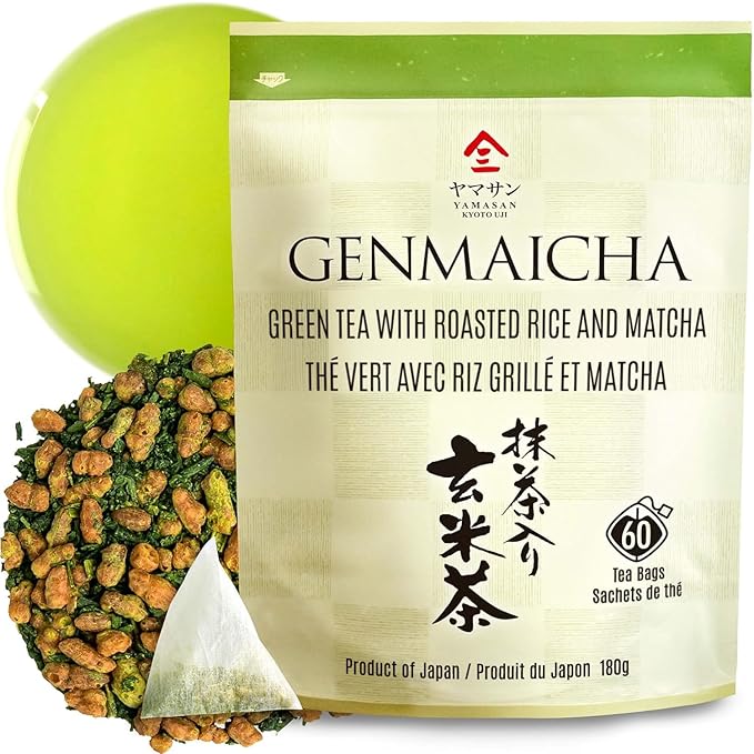 chaganju Genmaicha Green Tea with Matcha, roasted brown rice tea, Low caffeine, Japanese Tea, 3g×60 tea bags - Bloomnest