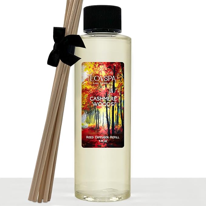 LOVSPA Cashmere Woods Diffuser Oil - Fall Essential Oils for Diffuser Refill & Air Freshener Room Spray - Long-Lasting & Natural Home Fragrance, Scented Oil for Diffusers, USA Made, 4oz - Bloomnest