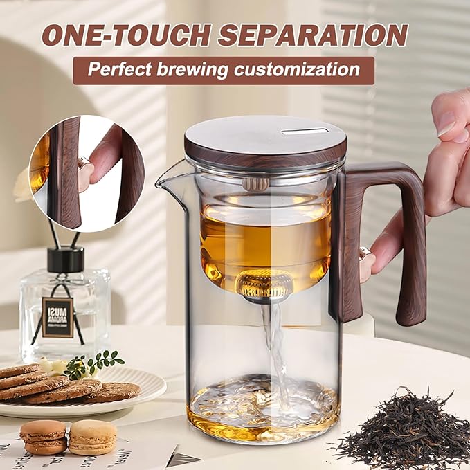 Enchanti Tea Pot Magnetic Teapot with Built-In Gravity Tea Infuser Strainer & Magnetic Filtration - Heat-Resistant Borosilicate Glass Teapot for Loose Leaf, Send Goods from Local Warehouse