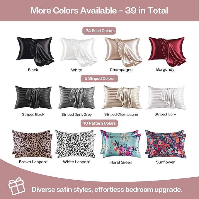 MR&HM Satin Pillowcase for Hair and Skin, Silk Satin Pillowcase 2 Pack, King Size Pillow Cases Set of 2, Silky Pillow Cover with Envelope Closure (20x40, Rose Taupe) - Bloomnest
