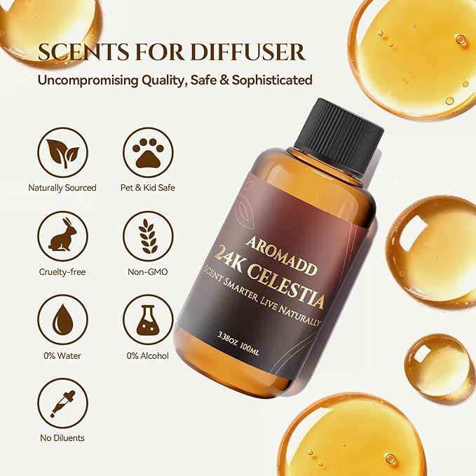 AROMADD 24K Celestia Diffuser Oil Inspired by Luxury Hotel Scent 3.38 Fl Oz (100ml), Aroma Diffuser & Hotel Fragrance Diffuser Oil, Essential Oil Diffuser for Aromatherapy, Long-Lasting - Bloomnest