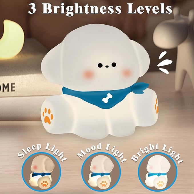 Squishy Nursery Puppy Night Light, Cute Silicone Light for Toddlers, Rechargerable Dimmable Soft Touch Bedtime Baby Night Light, Portable and Safe for Newborns - Bloomnest