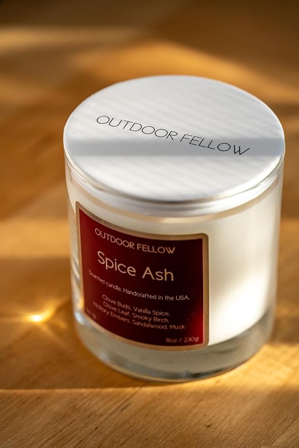 Outdoor Fellow Spice Ash Candle | Luxury Scented Candle with Coconut & Apricot Wax Blend | Clove, Smoky Birch, Sandalwood & Musk | 40+ Hour Burn Time | Perfect for Home or Gifting (8oz) - Bloomnest