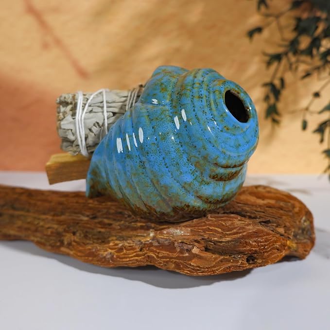 Blue Conch Chiminea Palo Santo Burner - Ceramic Smudging Bowl、Incense Chimney,Works with Sage、Incense Cones,Energy Cleansing-Thoughtful Gifts for Meditation, Altar,Spa,Yoga, Aromatherapy - Bloomnest