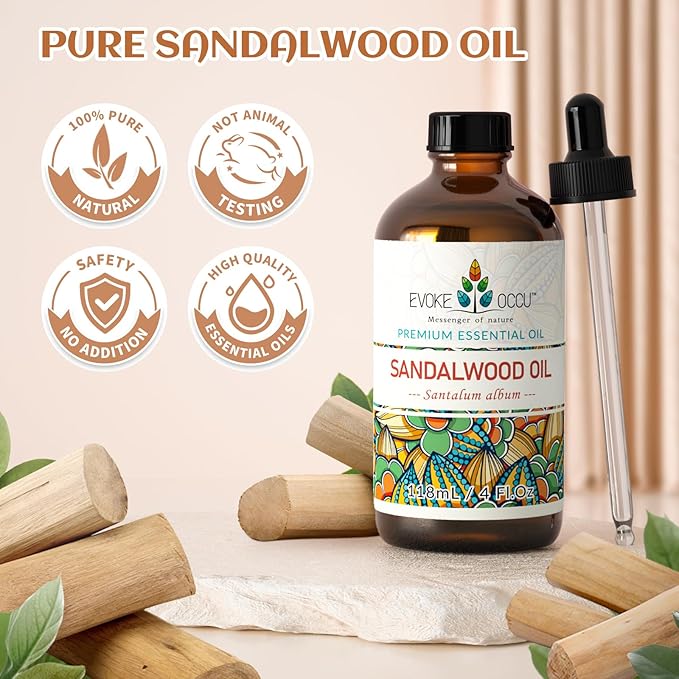 EVOKE OCCU Sandalwood Essential Oils for Skin Care, Diffuser, Perfume, Candle and Soap Making - 4 FL Oz - Bloomnest
