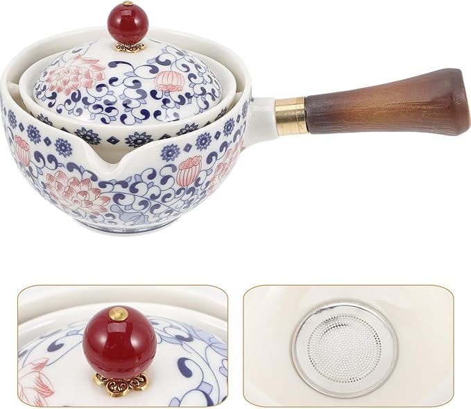 BESPORTBLE Rotatable Chinese Ceramic Teapot with Side Handle Vintage Porcelain Tea Kettle for Home Tea Ceremony with Smooth Surface - Bloomnest