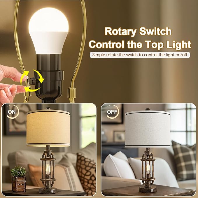 23.75'' Table Lamps Set of 2 for Living Room Bedroom Industrial Farmhouse Metal Touch Lamps with USB A+C Ports, Night Light Vintage Nightstand Bedside Lamp, Bulbs Included, Bronze - Bloomnest