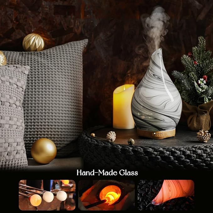 Porseme 280ml Essential Oil Diffuser Glass Color Changing Aroma Air Diffusers Aromatherapy Ultrasonic Cool Mist Humidifier 7 Running Hours Waterless Auto-Off for Sleeping, Yoga, Office, Spa (Ink) - Bloomnest
