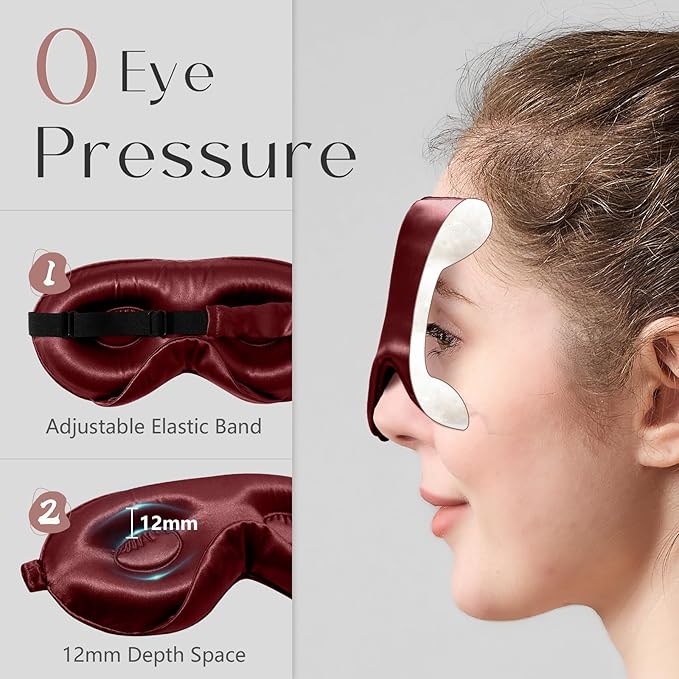 ZIMASILK Adjustable 22 Momme 100% Mulberry Silk Sleep Mask, Upgraded 3D Contoured Cup Eye Mask for Sleeping, Super Soft & Breathable Blindfold, Blackout for Deep Sleeping (Burgundy) - Bloomnest