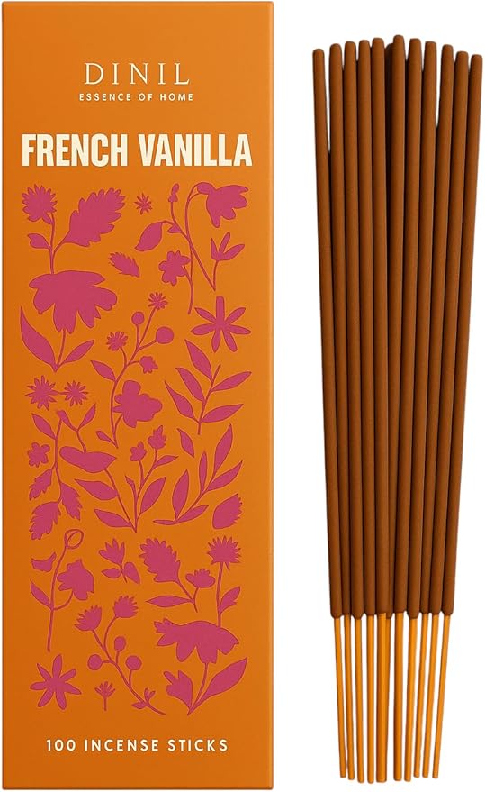 Dinil French Vanilla Incense Sticks – 100 Sticks | Hand-Rolled, Charcoal-Free | Clean Burn, Low Smoke | Aromatic Incense for Meditation, Yoga & Home Fragrance