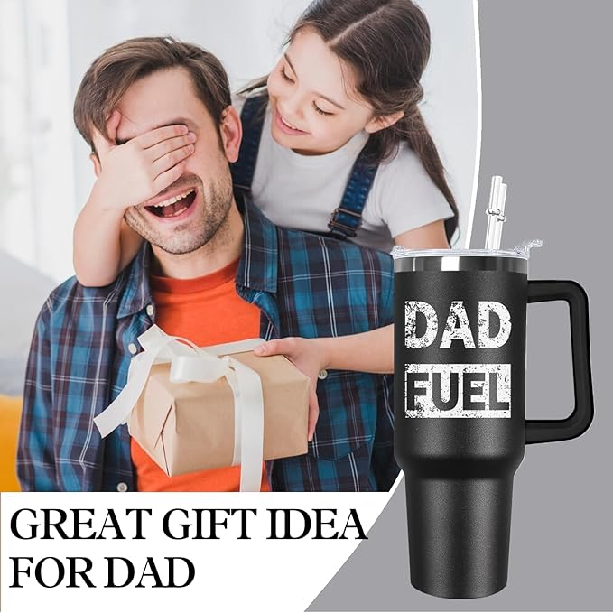 Ceovfoi 40 oz Dad Fuel Tumbler with Handle Lid and Straw,Black Dad Stainless Steel Cups Mug water Botter,Fathers Day Gift For Dad from Gaughter - Bloomnest
