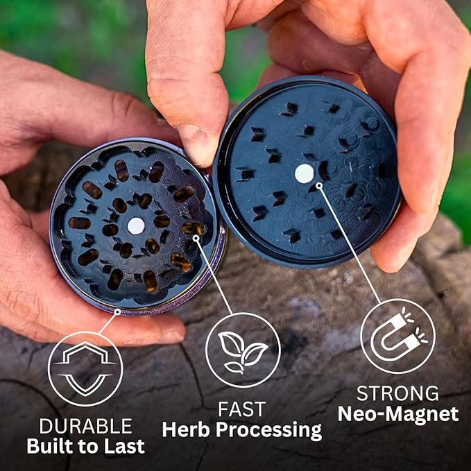 Clear Cut 4 Piece Herb Grinder – 2.75" Manual Dry Herb Grinder, Spice Mill with Transparent Storage Chamber & Diamond-Sharp Teeth, Aluminum Alloy, Portable, Easy-Clean Design - Bloomnest