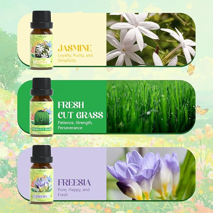 Spring Fragrance Oils Set, Essential Oil Gift Set for Diffuser, Spring Scent Diffuser Oil, Diffuser Scents Oil for Home,Freesia,Breeze,Fresh Green Willow,Fresh Cut Grass,Jasmine, After Rain - Bloomnest