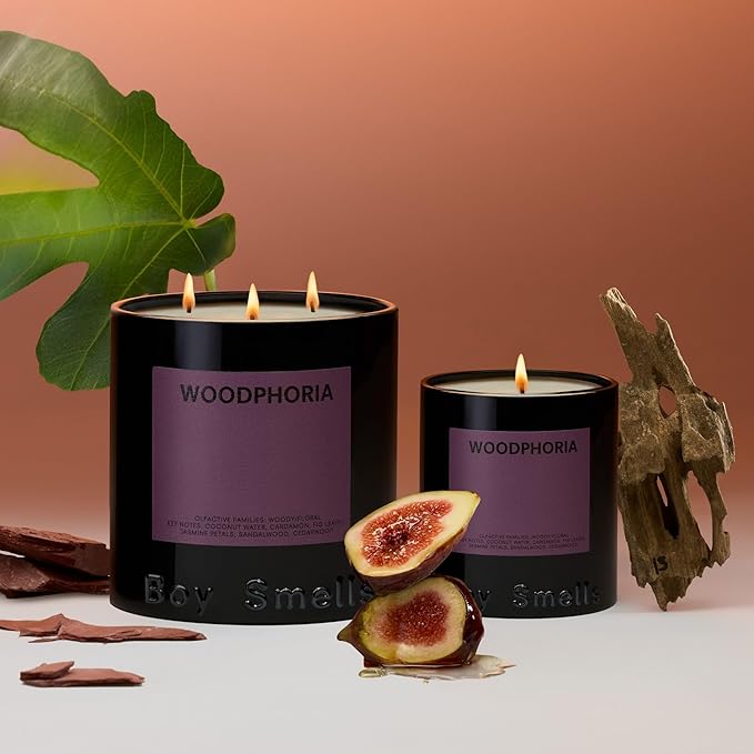 Boy Smells - Woodphoria Scented Candles for Men and Women - 8.5 oz - Soy, Coconut Wax Candle Blend - Aromatic Candles for Home with Fig, Sandalwood and Jasmine - 50-Hour Burn - Cotton Wick - Bloomnest