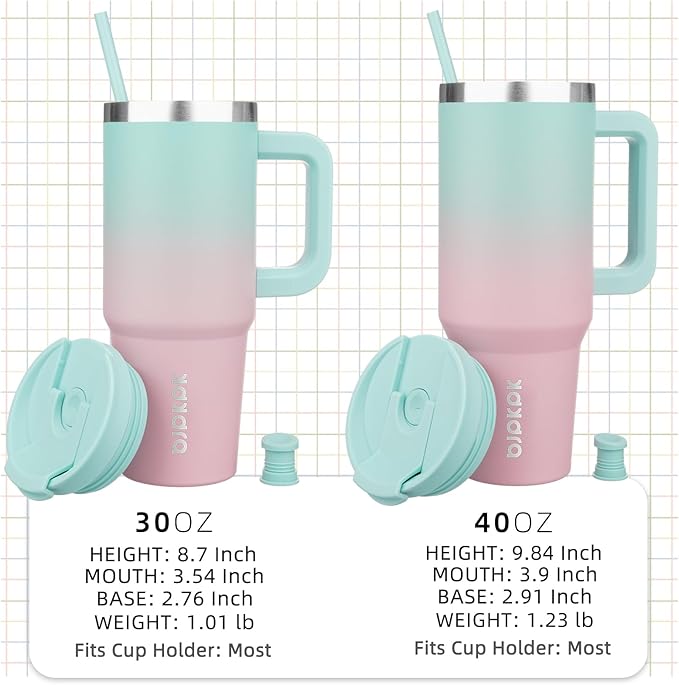 BJPKPK 30 oz Stainless Steel Tumbler With Handle Insulated Tumblers With 2 Straw Travel Coffee Mug With Lid,Bubble Gum