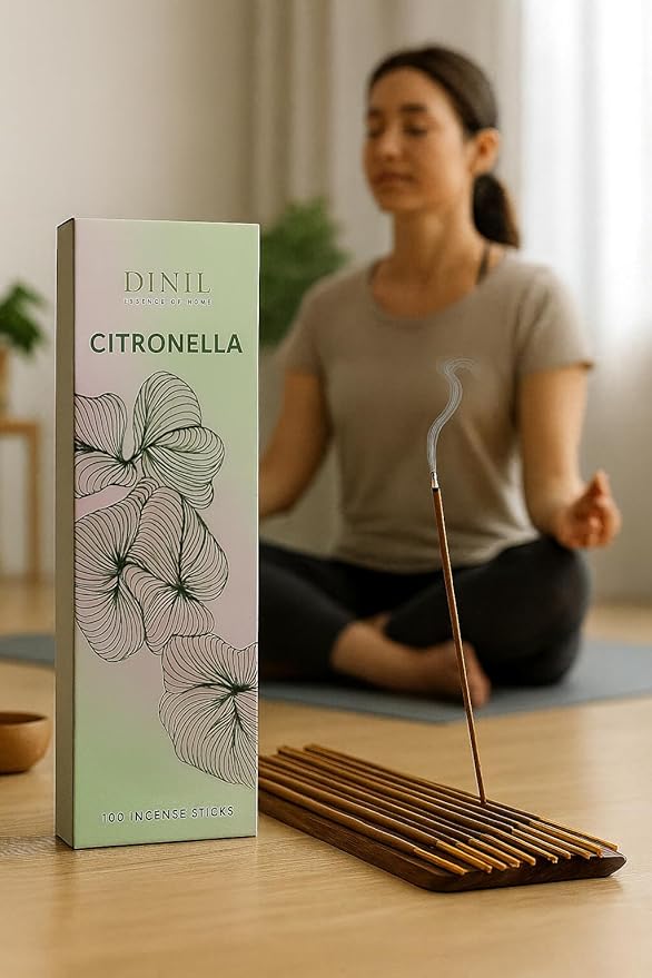 Dinil Citronella Incense Sticks – 100 Sticks | Hand-Rolled, Charcoal-Free | Clean Burn, Low Smoke | Aromatic Incense for Meditation, Yoga & Home Fragrance Dinil