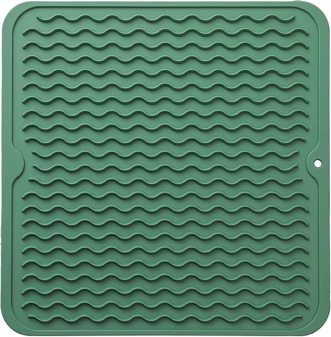 Silicone Dish Drying Mat for Multiple Usage,Easy clean,Eco-friendly,Heat-resistant Silicone Mat for Kitchen Counter or Sink,Refrigerator or Drawer liner Green M 12 inches x 12 inches - Bloomnest
