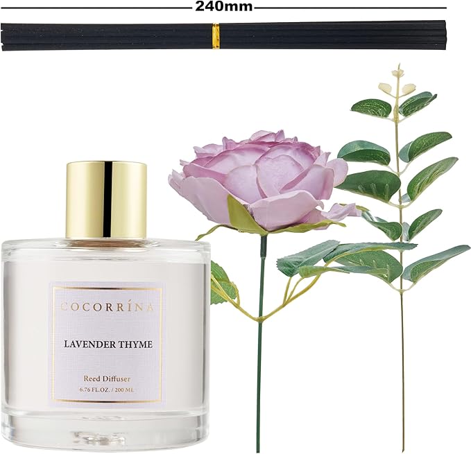 Cocorrína Flower Reed Diffuser - Lavender Thyme 6.7oz Scented Diffuser with Sticks Home Fragrance Essential Oil for Bathroom Shelf Decor (Artificial Flower) - Bloomnest