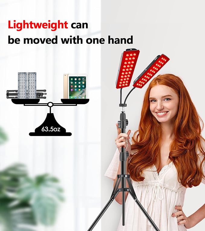 Red Light Therapy for Face Body, Astarexin Dual-Headed Infrared Light Therapy Lamp with Stand - 660nm Redlight and 850nm Near Infrared Light Therapy Device for Fully Body Pain Relief Astarexin