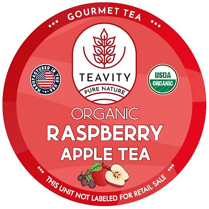 Organic Raspberry Apple Black Tea Pods for Keurig - Naturally Caffeinated Fruit Tea by Teavity (24 Tea Pods) - Bloomnest
