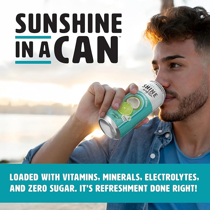 Shine Water Coconut Lime Vitamin D Electrolyte Drinks 12-Pack, Sugar Free Flavored Water with Magnesium, Zinc & Antioxidants, Low Calorie Hydration Beverage, Plant-Based Vitamin Water Zero Sugar - Bloomnest