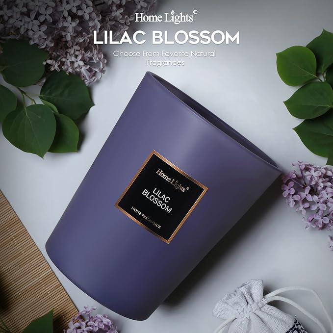 HomeLights Highly Scented Soy Candles Big 33.3 oz for Home. 3 Cotton Wicks, Smokeless Long Lasting 130 hrs in Lilac Blossom. 5x6, Great Gift for Women & Men - Bloomnest