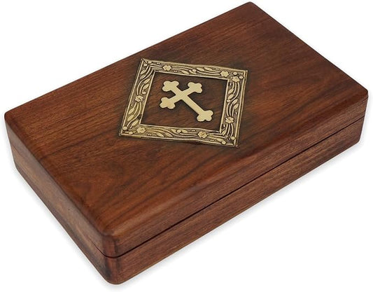 BlessedMart Keepsake Incense Storage Box with Hinged Lid and Metal Cross