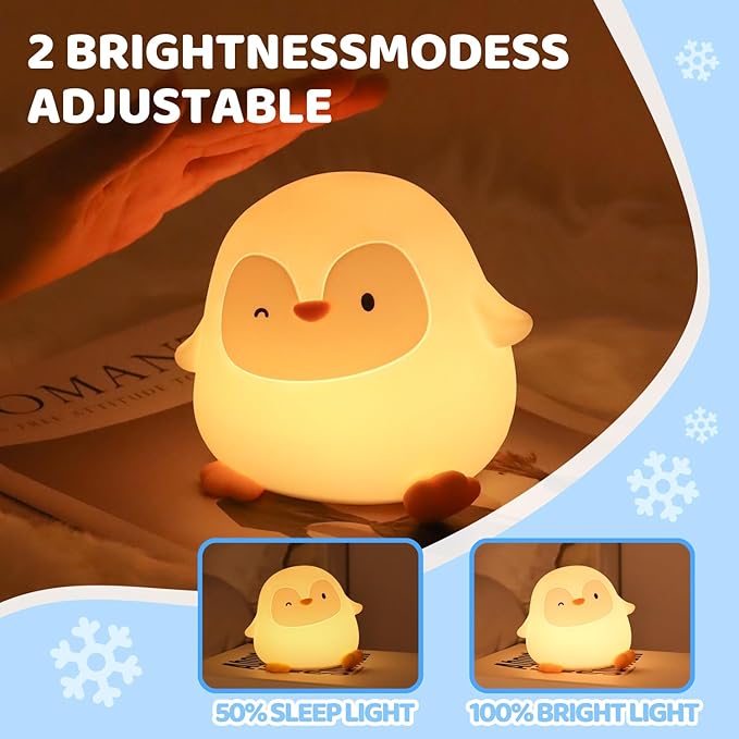 Squishy Penguin Silicone Night Light for Kids - USB Rechargeable LED Lamp with Soft Touch, Long Lasting Battery & Touch Control - Cute Penguin Light for Kids Room, Decor & Gifts - Bloomnest