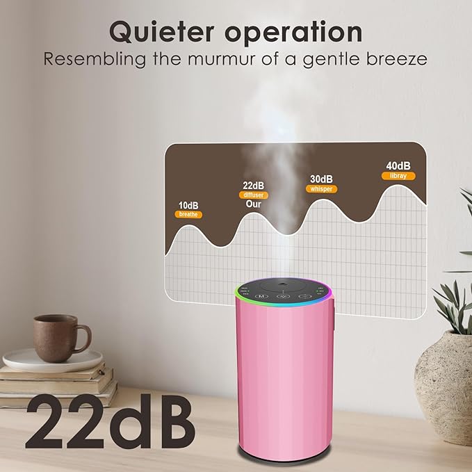Waterless Essential Oil Diffuser, Battery Powered Mini Scent Air Machine, Aromatherapy Mist Diffuser for Home Room Car Office (Pink) - Bloomnest