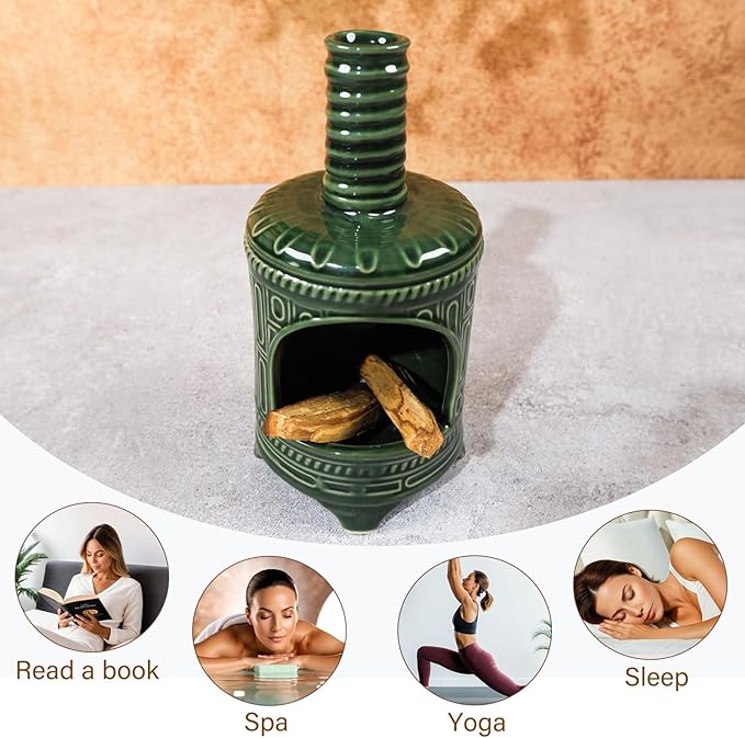 Handmade Ceramic Palo Santo Holder & Mini Chiminea Incense Dish-Perfect for Palo Santo Sticks, Altar，Sage, and Cone Burning-Zen Decor for Energy Cleansing, Yoga, Meditation & Aromatherapy - Bloomnest