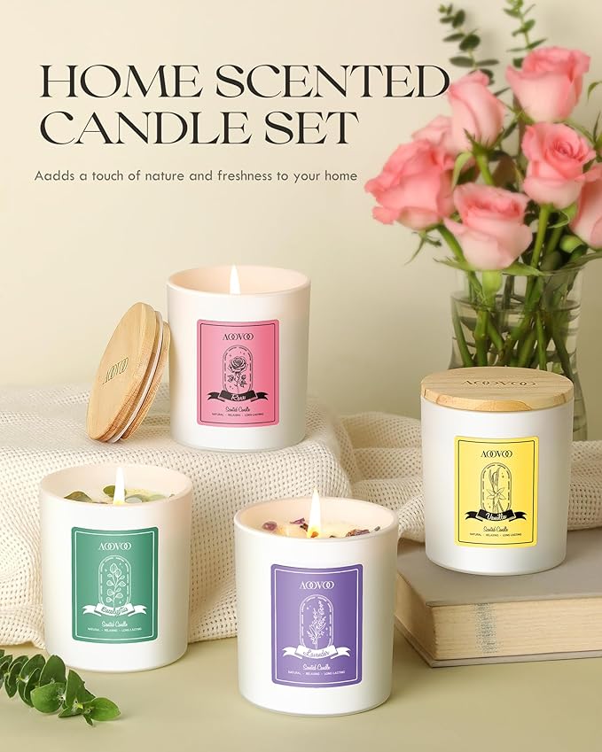 AOOVOO Rose/Vanilla/Eucalyptus/Lavender Scented Candles for Women - Aromatherapy Candle with Crystals Inside, 40oz Soy Candles for Home Scented, Birthday Gifts Christmas Candle for Women Mom - Bloomnest