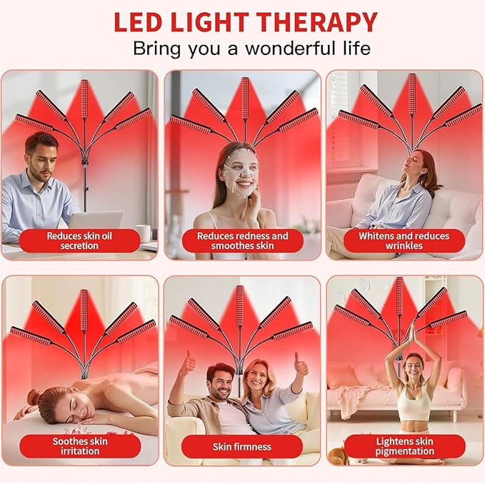 Cholas Red Light Therapy for Face Body, 5 Heads Red Infrared Light Therapy Devices with Stand, 5 Levels Adjustable Brightness 660nm and 850nm Near Infrared Light for Full Body, Muscle Gift for Women Cholas
