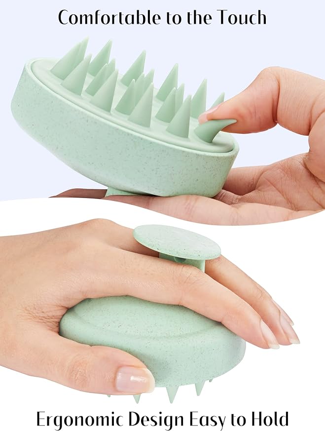 HEETA Scalp Massager Hair Growth, Soft Silicone Scalp Scrubber Shampoo Brush for Exfoliation, Dandruff Removal & Head Massage Stress Relax, Wet & Dry Use for Thick, Thin Hair Care, Wheat Straw Green HEETA
