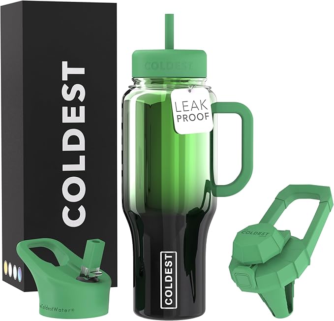 Coldest Tumbler with Handle and Straw - 100% Spill Proof Tumbler with Straw (3 Lids) - Stainless Steel Insulated Leakproof Tumblers for Women & Men - Cup Holder Friendly - 36 oz (Forest Nova) - Bloomnest