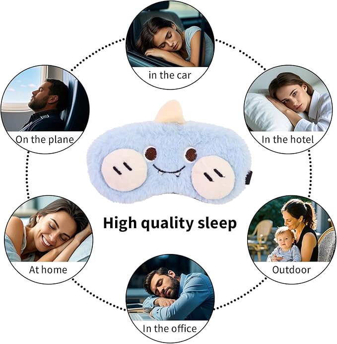 Cute Sleep Eye Masks for Kids, Kawaii Cartoon Kids Sleeping Mask for Women Boys Girls Teens, Soft Plush Adjustable Eyeshade Travel Nap Eye Cover (Blue+Pink Monster) - Bloomnest