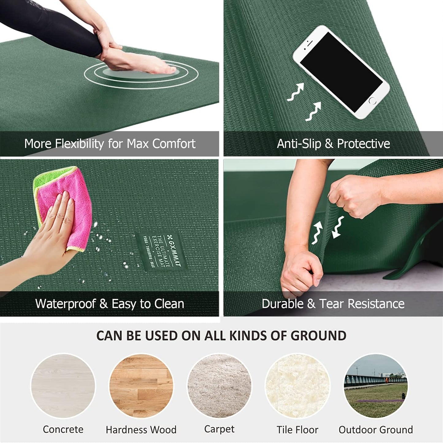 GXMMAT Large Yoga Mat 6'x4'/6'x6'/7'x5'(7mm/9mm), Extra Thick Workout Mats for Home Gym Flooring,Ultra Comfortable Non-Slip Quick Resilient Barefoot Wide Exercise Mat for Pilates,Stretching,Meditation