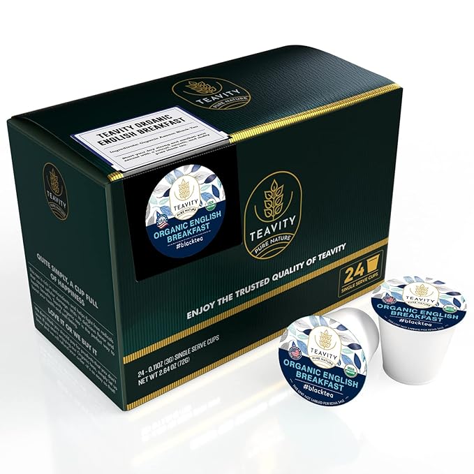 Organic English Breakfast Tea Pods for Keurig - Naturally Caffeinated Unsweetened Black Tea Pods by Teavity (24 Tea Pods) - Bloomnest