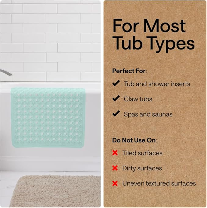 GORILLA GRIP Patented Bath Tub Shower Mat, Machine Washable Bathtub Floor Liner Mats, Suction Cups and Drain Holes to Keep Tubs Clean, Soft on Feet, Bathroom Essentials, 35x16 Inch, Mint Opaque - Bloomnest