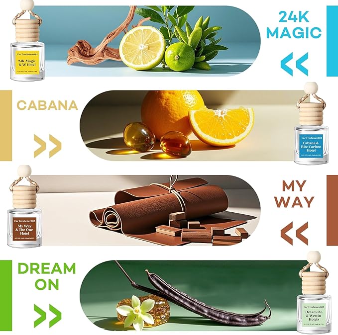 C Classy Car Air Freshener Hanging 4 Pack, Hotel Scent Essential Oil Diffuser for Cars, Cute Car Accessories, Long-Lasting Fragrance, C ar Fresheners for Women&Men, Made in USA - Bloomnest
