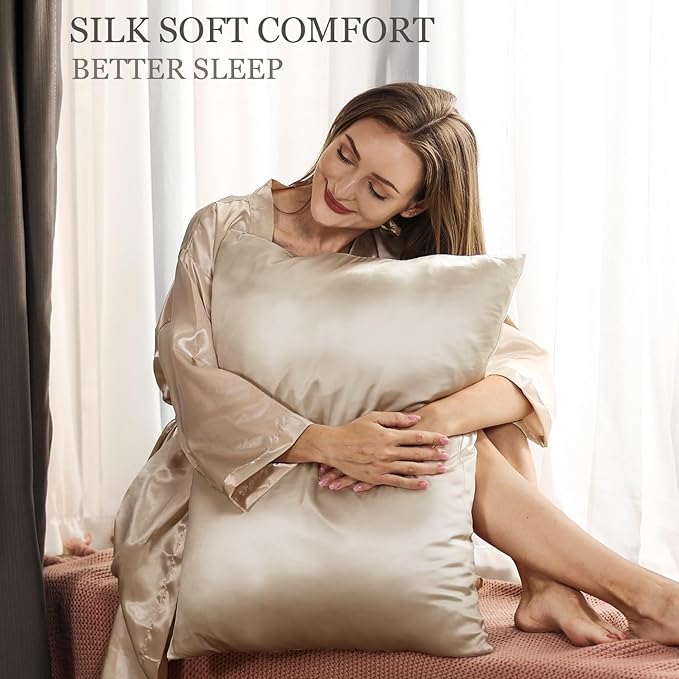 Adubor 100% Silk Pillowcase - Mulberry Silk Pillow Cases, 23 Momme 6A Grade Fibers, Silk Pillow Case for Hair and Skin Health, with Hidden Zipper (King 20''×36'', Beige, 1PC) - Bloomnest