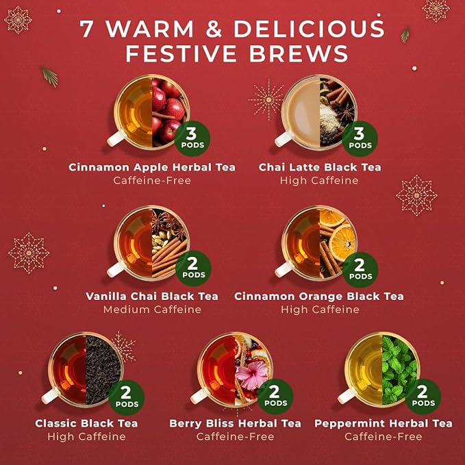 Gya Tea Co Christmas Tea Pod Collection Gift Set (16 Count) - Different Flavors Assorted Variety Pack - Bloomnest