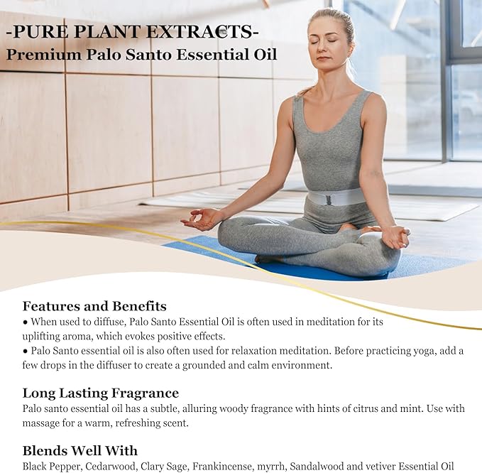 EUQEE Palo Santo Essential Oil 118mL Pure Palo Santo Oil Premium Essential Oil with Glass Dropper for Diffuser, Soap Candle Making - 4Fl. Oz - Bloomnest
