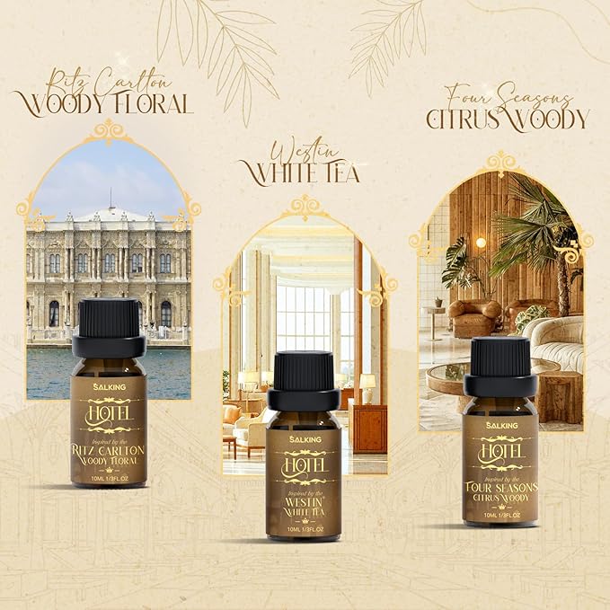 SALKING Essential Oil Diffuser with Luxury Hotel Fragrance Oil Set, 100ml Small Ultrasonic Aromatherapy Diffuser, Auto Shut-Off, Warm White Light, Cool Mist Humidifier for Home & Office - Bloomnest