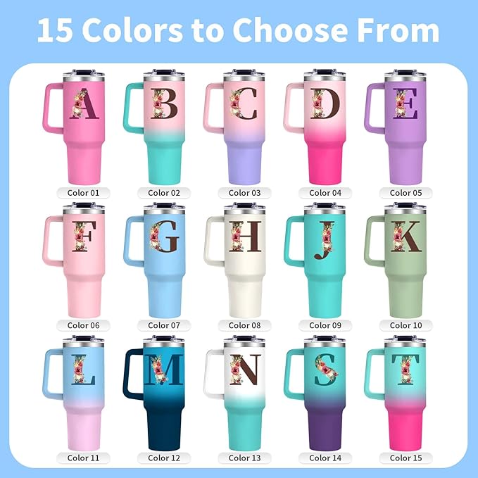 Personalized Gifts for Women - 40oz Customized Initial Floral Tumbler with Name，Monogrammed Flower Cups for Her, Ideal for Birthdays, Mother’s Day, Christmas -Perfect for Office Home Travel,05 - Bloomnest