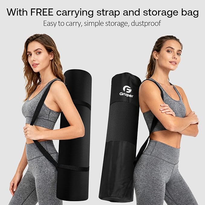 Yoga Mat Non Slip NBR Thick Yoga Mat, 72"L x 32"/24"W x 0.6"/0.4"TH (185cm x 80cm/61cm x 15mm/10mm), Anti-Tear Exercise Mat with Carrying Strap and Bag, Workout Mats for Yoga, Pilates, Floor Exercises - Bloomnest