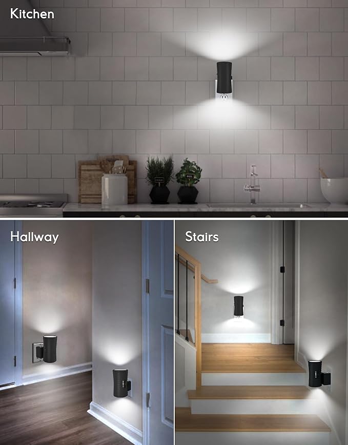 Night Lights Plug into Wall, 360° Rotatable Plug in Night Light with Light Sensor, 3000K/5000K Light Switch, 0-100LM Adjustable Brightness, Dimmable Night Light for Hallway Bedroom Stairway, 2 Pack - Bloomnest