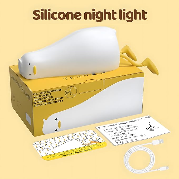Lying Cute Duck Lamp Night Light for Kids,Cute Room Decor Silicone Duck Lamp for Baby,Night Lights for Baby Nursery,3-Colors USB Rechargeable Gift for Kids Boys and Girls Bedroom Decor - Bloomnest